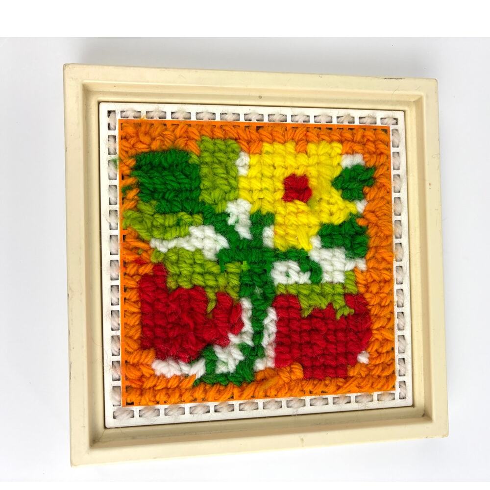 Vintage 1970s Latch Hook Strawberry Art Finished Framed‎